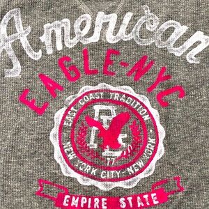 Ladies American Eagle Long Sleeve Top Gray Pink Size XS